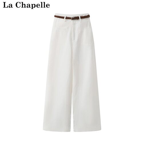 拉夏贝尔/La Chapelle春季新款通勤高腰休闲显瘦纯色阔腿裤长裤女