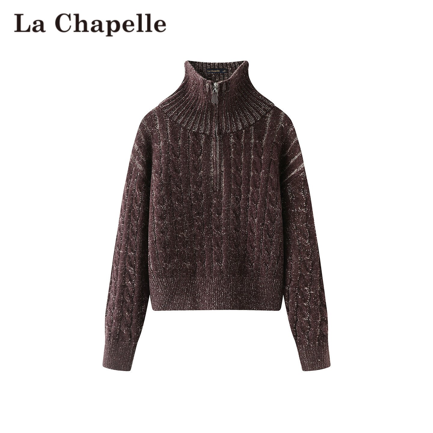 拉夏贝尔/La Chapelle慵懒风高领半拉链麻花针织衫女百搭休闲毛衣