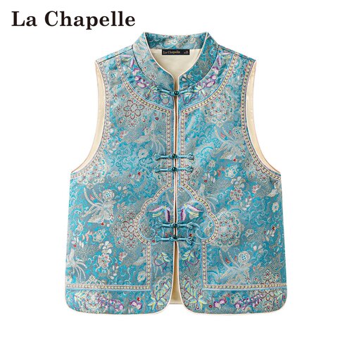 拉夏贝尔/La Chapelle春夏新款国风立领气质减龄外穿刺绣无袖马甲