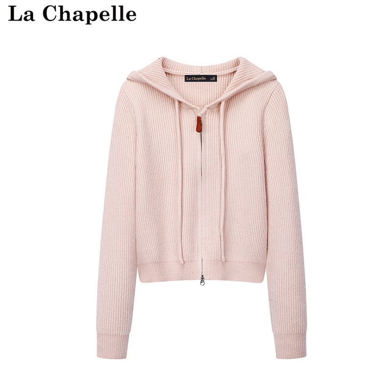 拉夏贝尔/La Chapelle宽松连帽毛衣开衫女秋冬小个子长袖针织上衣