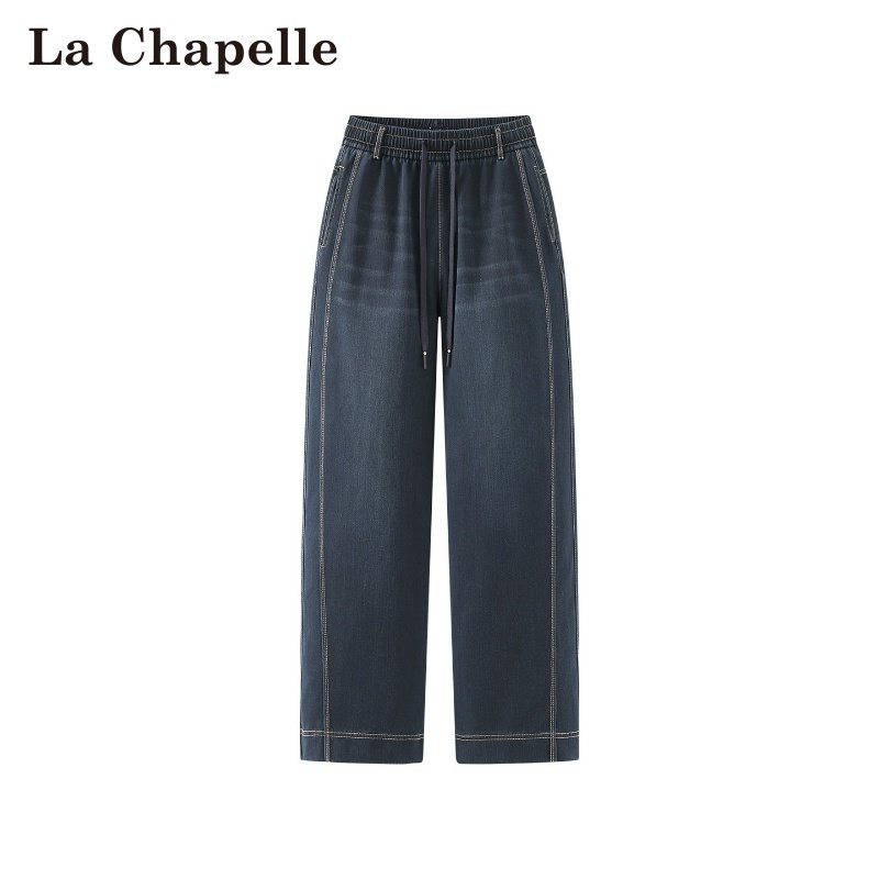 拉夏贝尔/La Chapelle春季新款松紧腰抽绳休闲风窄版阔腿牛仔女裤,女装/女士精品,牛仔裤,淘宝优惠券,粉丝福利购,淘宝优惠卷