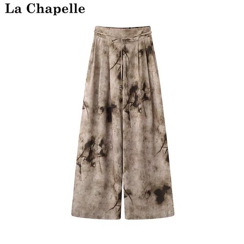 拉夏贝尔/La Chapelle新中式印花阔腿裤女春季新款显瘦百搭休闲裤