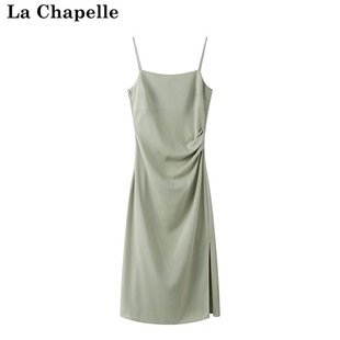 新款 拉夏贝尔 Chapelle夏季 纯色吊带裙收腰开叉中长显瘦连衣裙