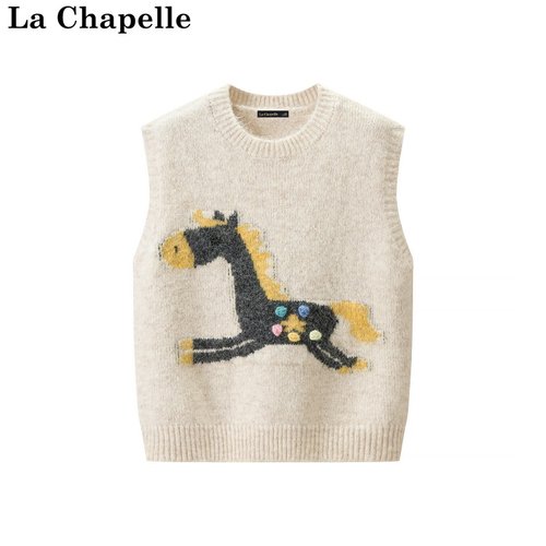 拉夏贝尔/La Chapelle春季新款通勤风小马刺绣无袖叠穿针织背心女