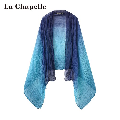 拉夏贝尔/La Chapelle夏季旅游设计风雪纺衫薄款渐变褶皱外搭披肩