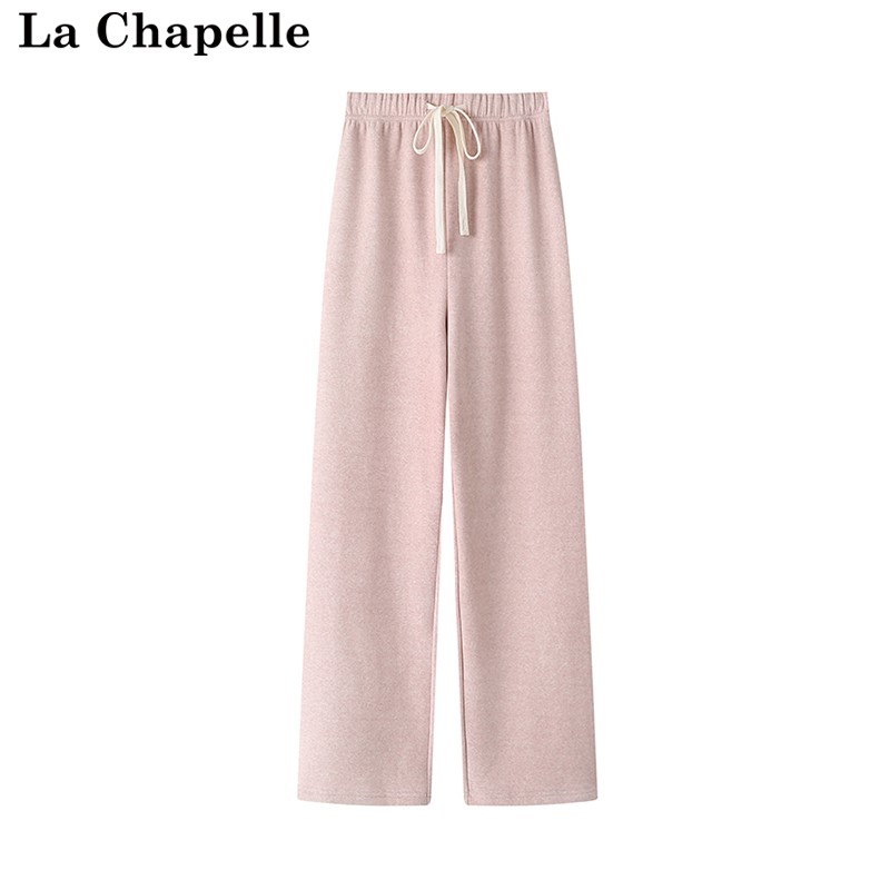 拉夏贝尔/La Chapelle高腰系带休闲遮跨显瘦加厚加绒阔腿裤长裤女