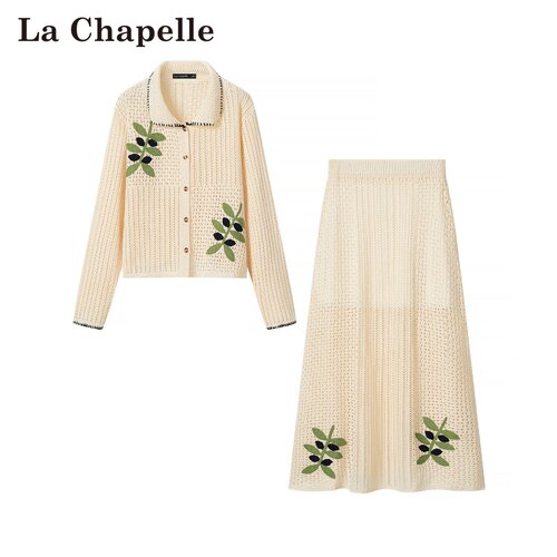 拉夏贝尔/La Chapelle春夏新款韩系两件套时尚刺绣开衫半身长裙女
