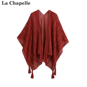 拉夏贝尔品牌正品店拉夏贝尔/La Chapelle波西米亚民族风镂空钩花流苏吊坠旅游大披肩