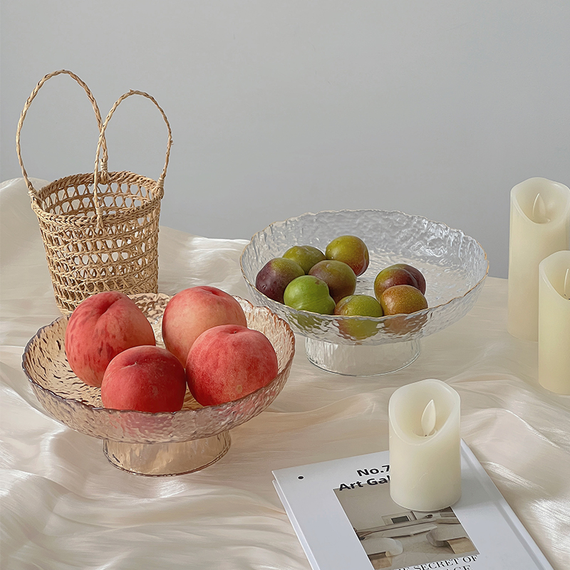 水果盘玻璃高脚客厅茶几家用现代简约轻奢精致高端糖果零食盘托盘