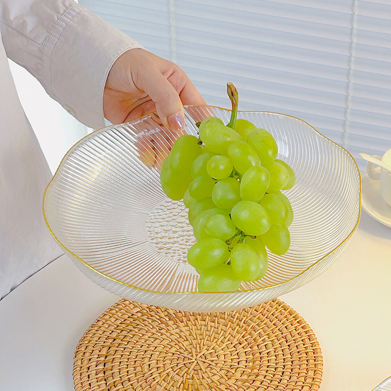 水晶玻璃花语竖纹描金果盘