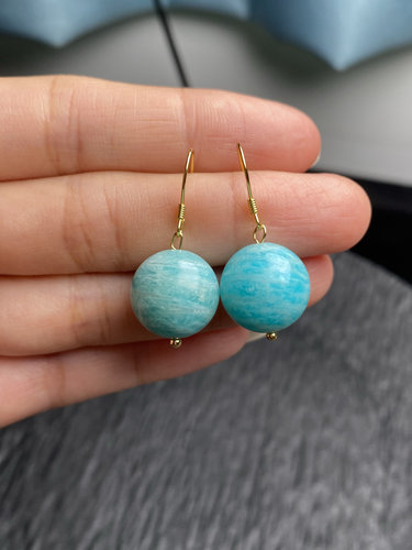 纯天然冰种天河石耳环老料时尚蓝色 925银镶百搭时尚 14.8MM 保真
