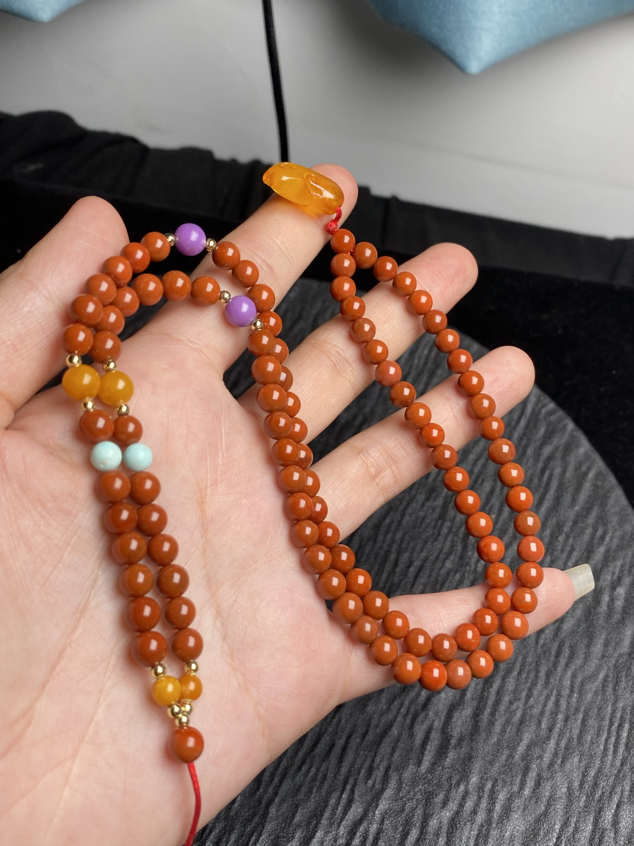 纯天然南红项链 颜漂亮四川料满肉 尺寸5.7MM重量27.3克 保真