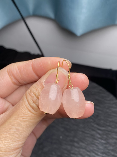纯天然粉晶桶珠耳环 仙气十足冰透料 925银镶 14MM 保真