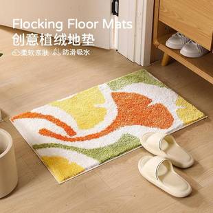 家用浴室吸水防滑垫卧室门口脚垫 跨境现代植绒家居进门地垫地毯