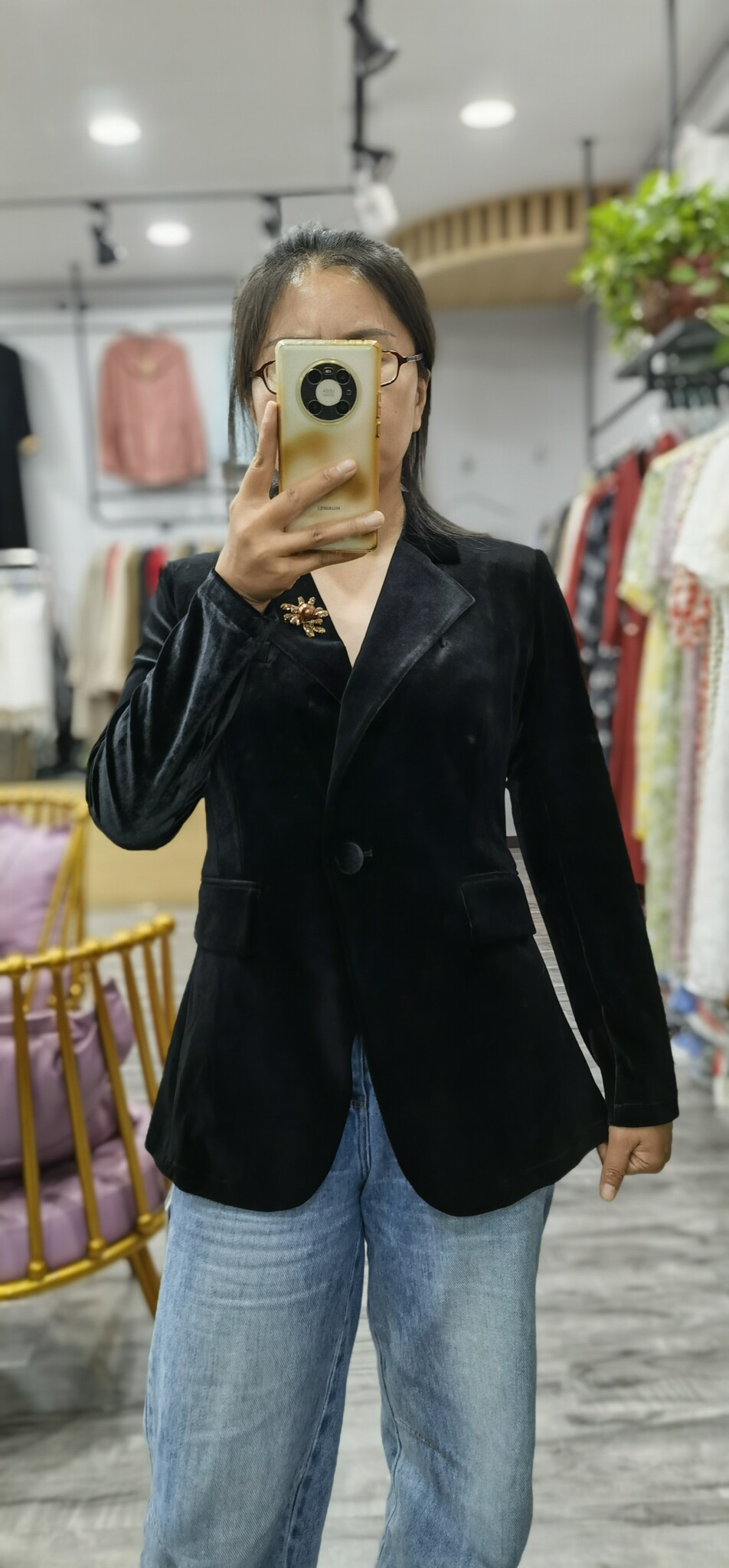 梦娅姿妃达专柜正品22820韩国不倒绒金丝绒西服西装上衣女外套