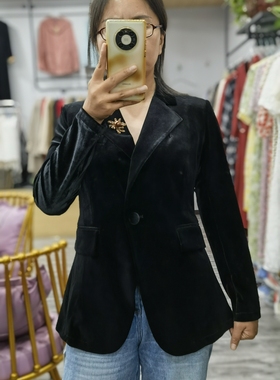 梦娅姿妃达专柜正品22820韩国不倒绒金丝绒西服西装上衣女外套