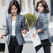 气质西服上衣短款 格子小西装 修身 休闲长袖 外套女2025春秋新款 韩版