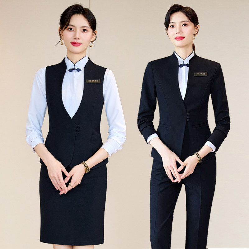 酒店餐饮服务员工作服马甲套装女图片