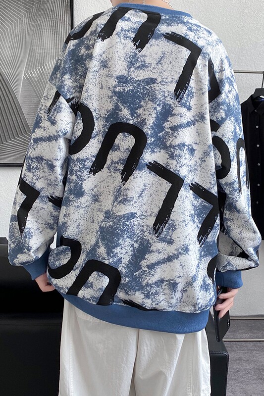 新款秋冬圆领大码港风外套卫衣宽松柔软XZ1415-2#W5540#,男装卫衣,星座301D-4(原星座1004-4）