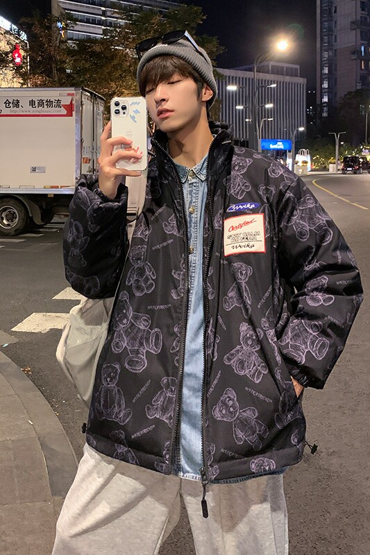 现货主推款时尚连帽男女同款刺绣港风学生白鸭绒羽绒服R9010P135,男装羽绒服,星座301D-4(原星座1004-4）