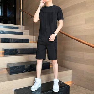 夏季时尚修身舒适高品质套装圆领短袖短裤XZ1415-2#TZ01#图片