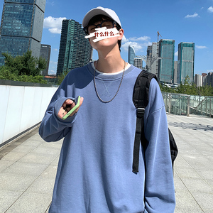 秋冬新款时尚大码港风圆领套头T恤卫衣男女款XZ1415-2#W5500#图片