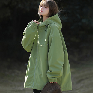 春款 连帽宽松风衣外套男女夹克 风衣冲锋衣潮流山系登山服美式