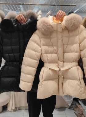狐狸毛羽绒服女中长款收腰外套