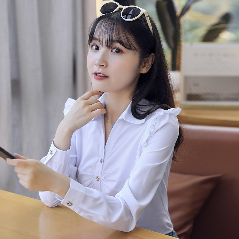 韩范新款领修身工作服白衬衫衬衣