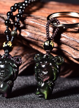 天然黑曜石十二生肖吊坠本命年