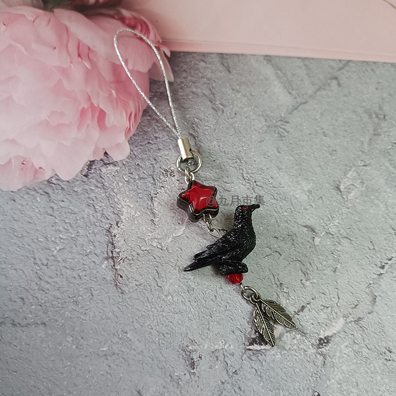 万籁俱寂 乌鸦手机挂件暗黑风格手机链CCD相机挂饰原创u盘挂坠