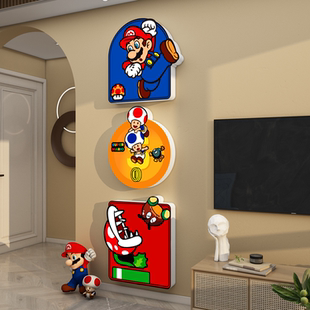 客厅电视机背景大白墙面装饰品挂件壁画3d立体超级玛丽马里奥贴纸