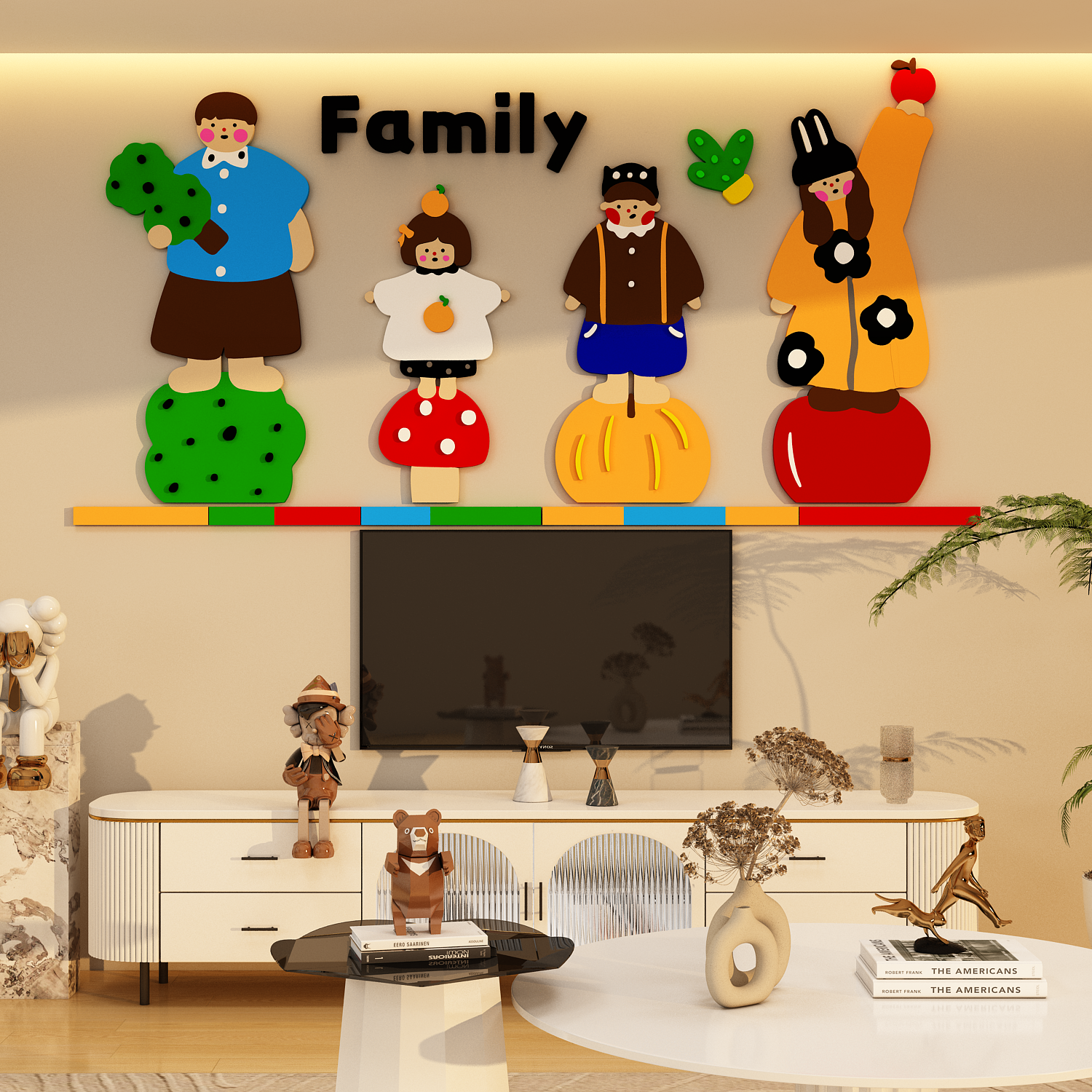 family一家三四口遮丑软装饰电视机多巴胺亚克力儿童房3d立体贴画,家居饰品,软装墙贴,淘宝优惠券,粉丝福利购,淘宝优惠卷