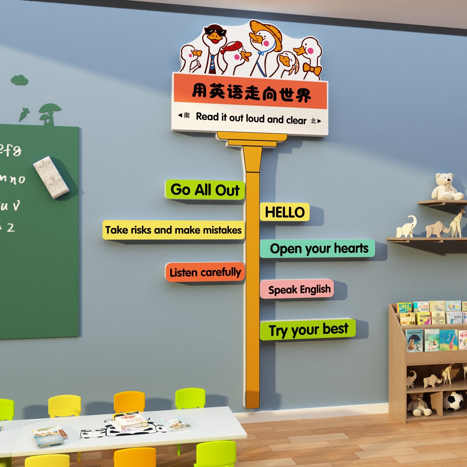 英语教室布置装饰幼儿园环创培训机构班角工作文化墙面贴画纸环创