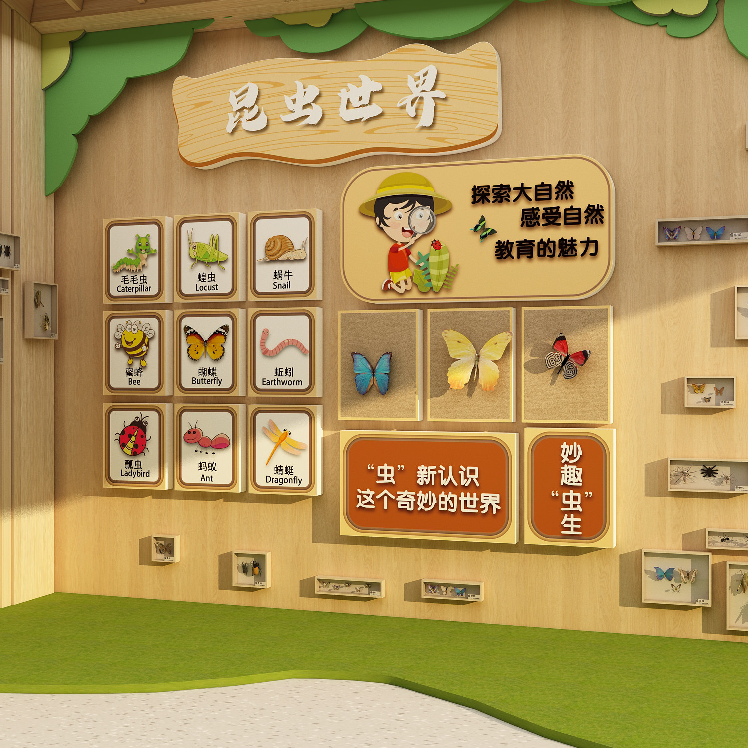 幼儿园植物角环创主题墙面贴成品昆虫博物馆标本展示造景布置材料