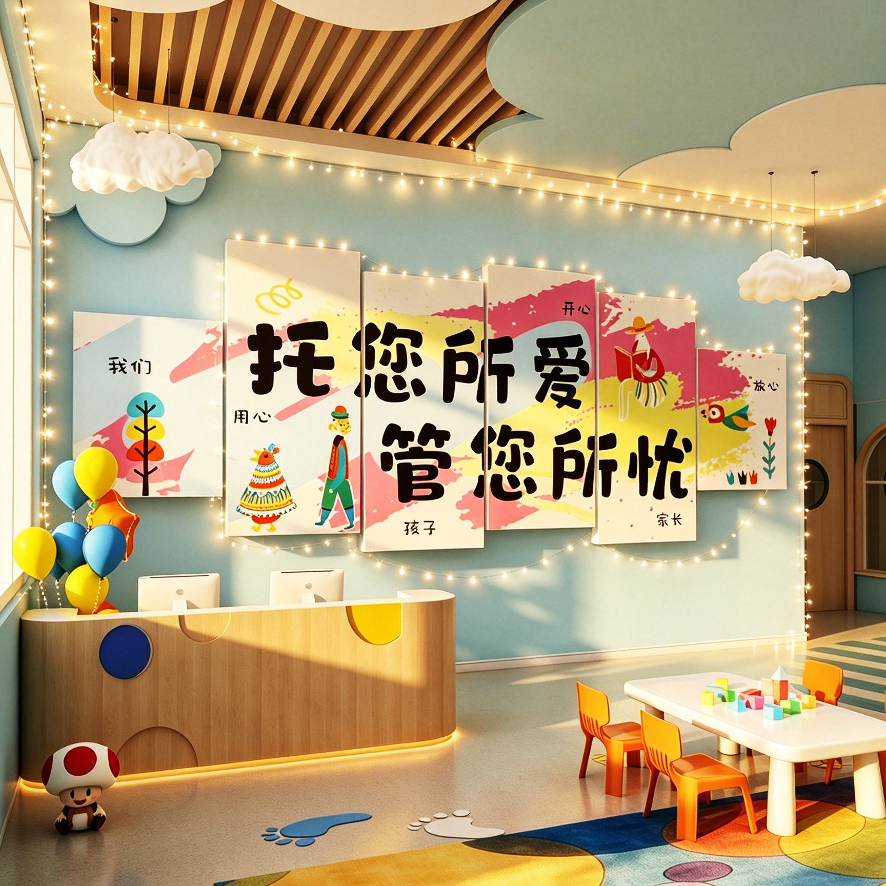 午托幼儿园教室形象文化墙贴
