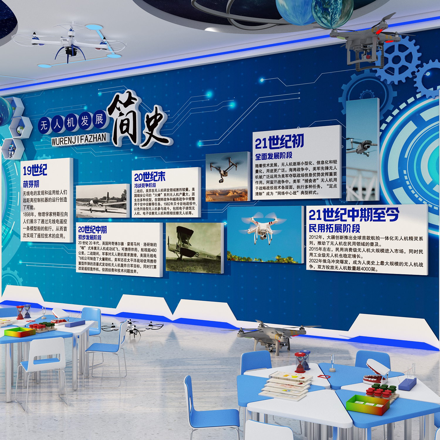 无人机发展史教室文化墙面装饰素材科技培训机构背景宣传海报挂画