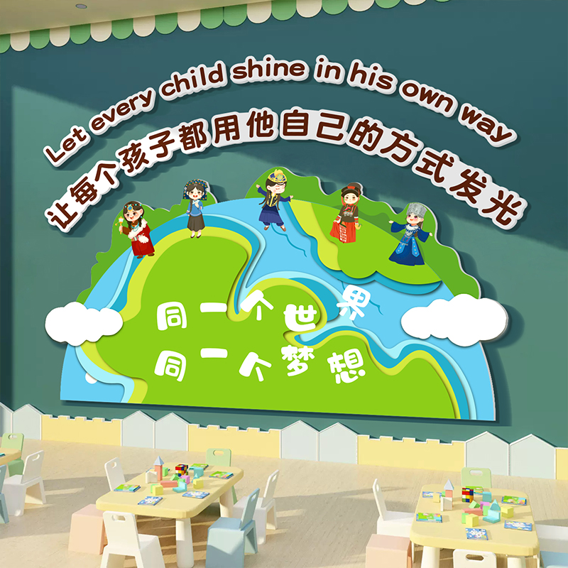 幼儿园环创主题墙面成品托管班机构文化墙贴装饰走廊形象教室布置