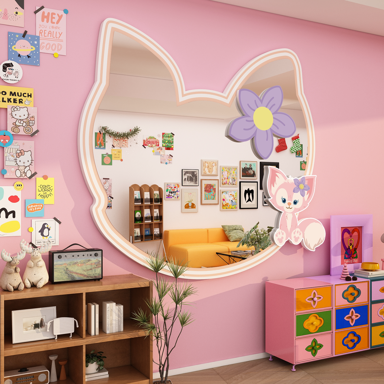 电视机背景墙面装饰画贴纸儿童房间布置公主卧室玲娜贝儿镜子生日