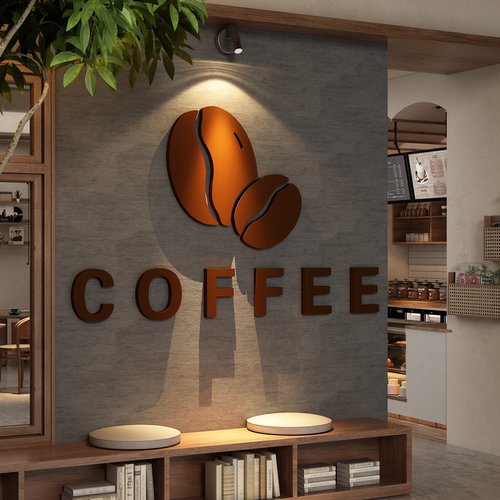 网红打卡咖啡店馆厅角墙面装饰氛围布置背景coffee门口头吸引人贴