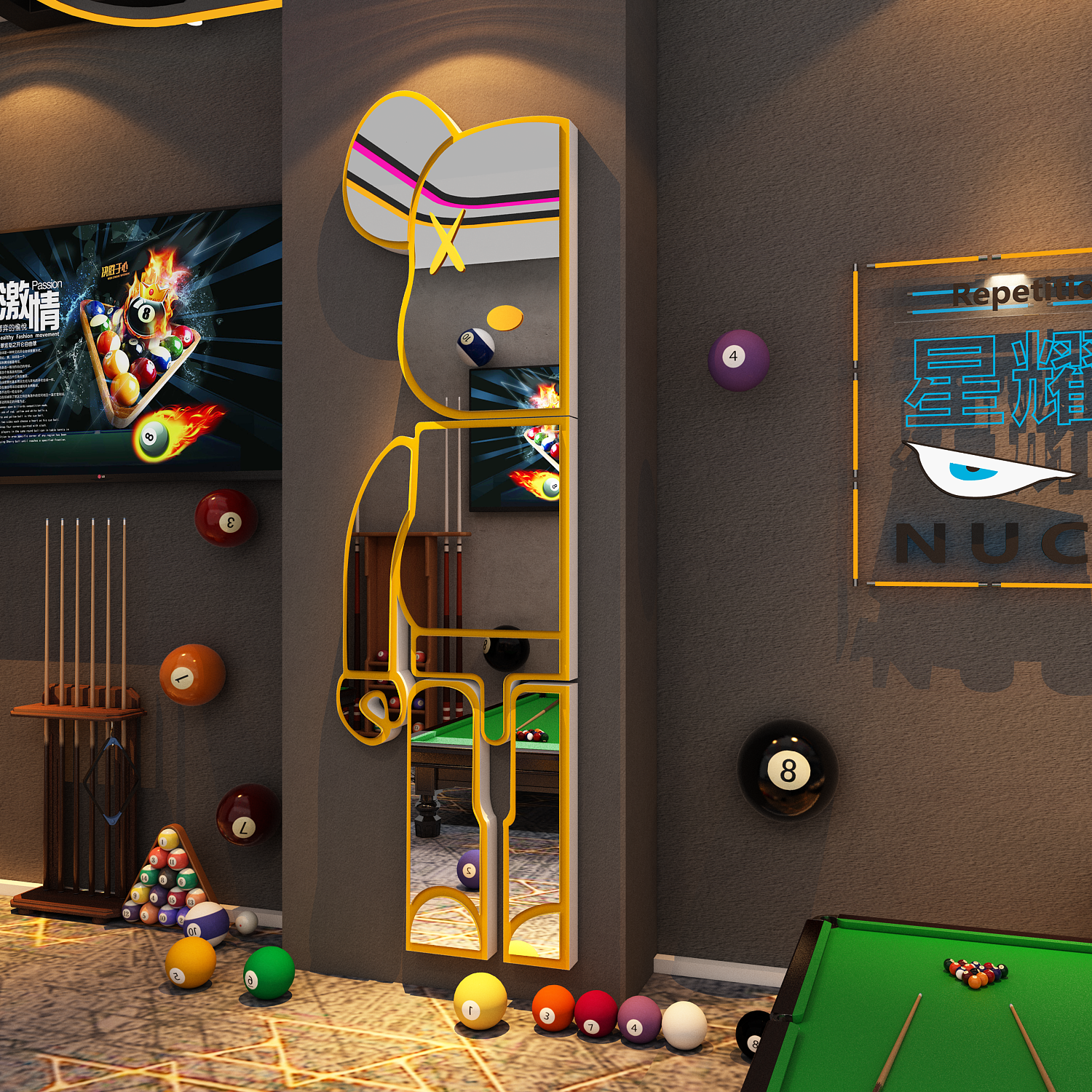 网红打卡台球厅室墙面装饰挂画用品大全形象壁纸海报背景镜子摆件