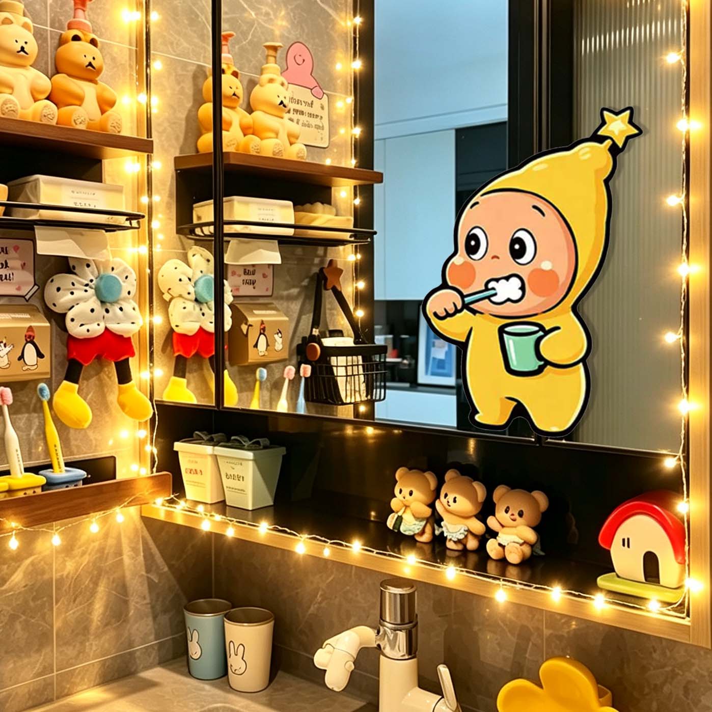 星星人镜子贴纸画浴室卫生洗
