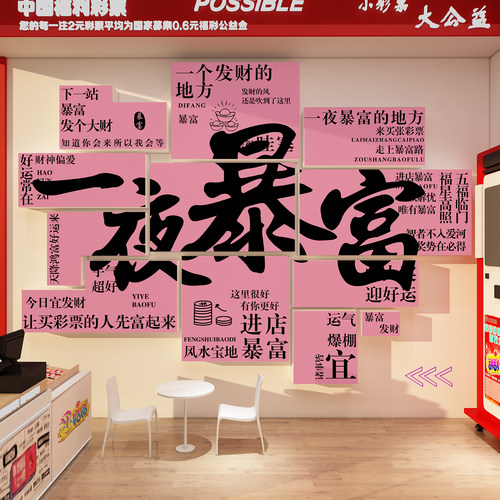 网红彩票店墙面装饰中国福利体育刮刮乐站点布置背景广告贴纸形象