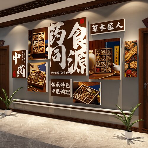 药食同源中医养生馆装饰挂画展示形象背景墙面文化宣传贴氛围布置