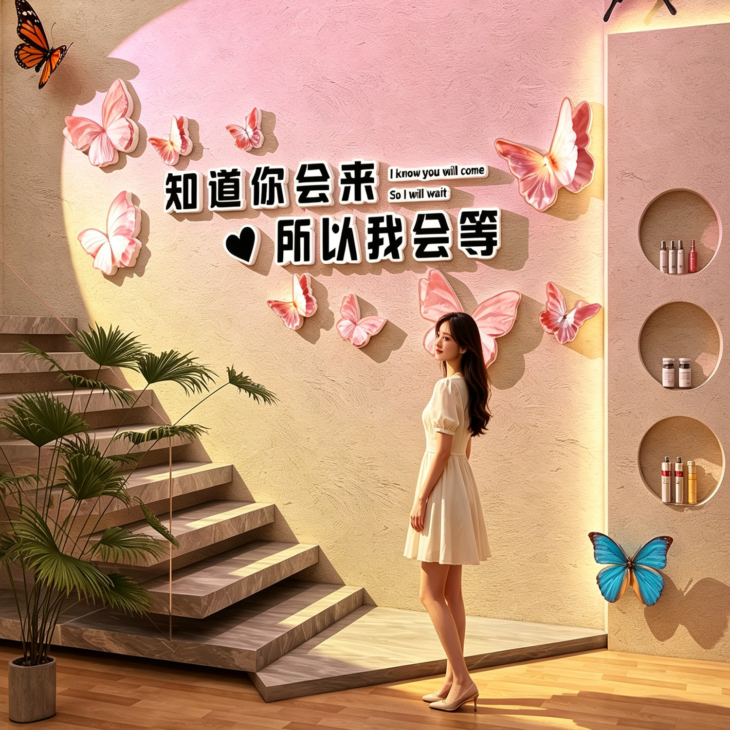 美容院形象墙贴网红打卡亮面防水