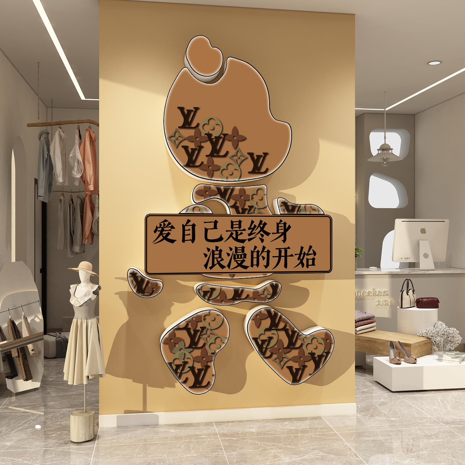 网红打卡女服装店氛围布置橱窗场景墙面装饰形象吸引顾客神器门口