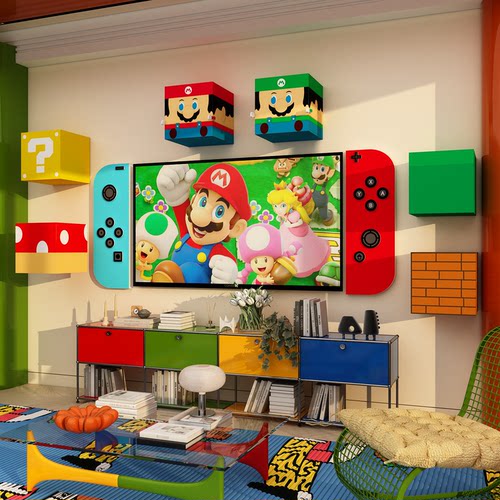 Switch电视背景游戏机手柄墙面装饰品上方点缀改造马里奥贴纸挂画