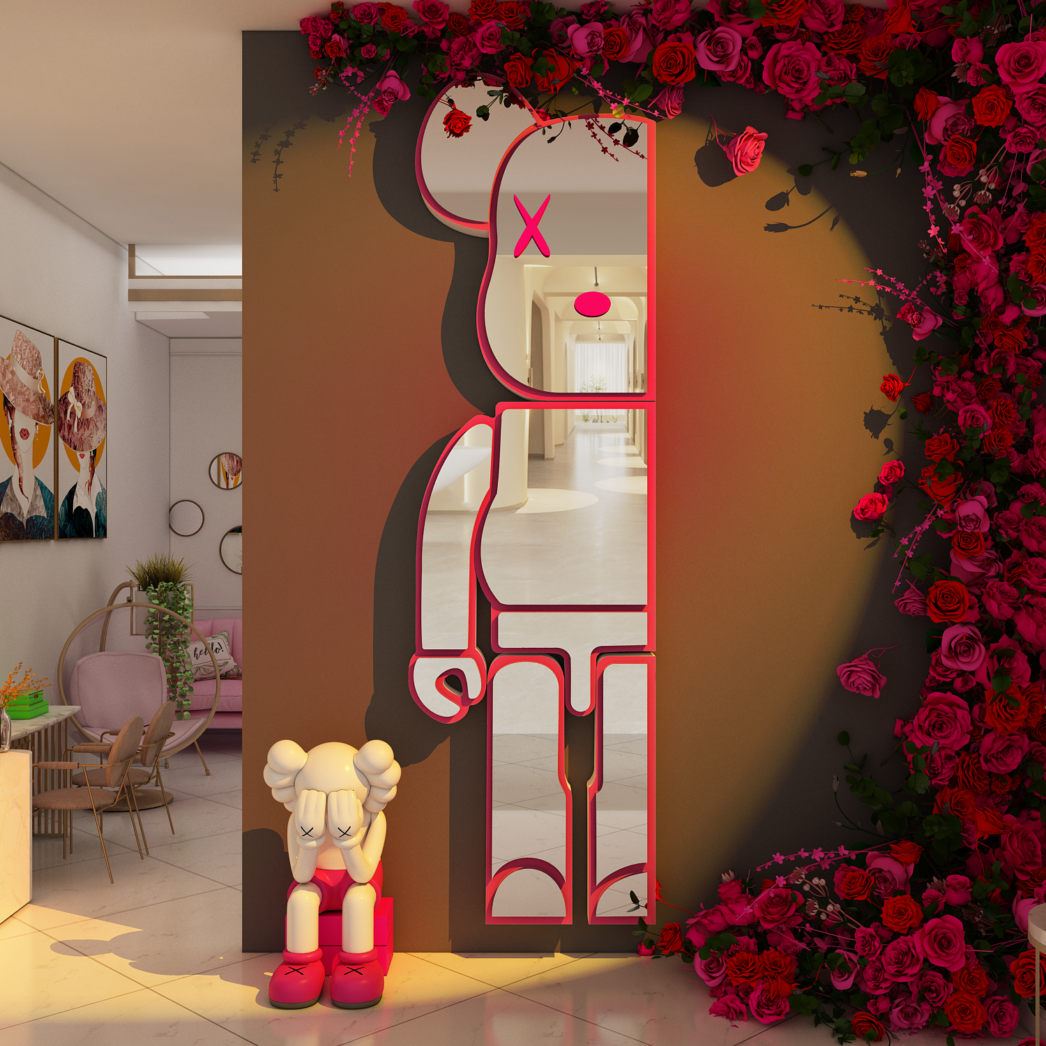 网红打卡镜子装饰拍照区美甲美容院墙面高级感氛围布置形象造场景