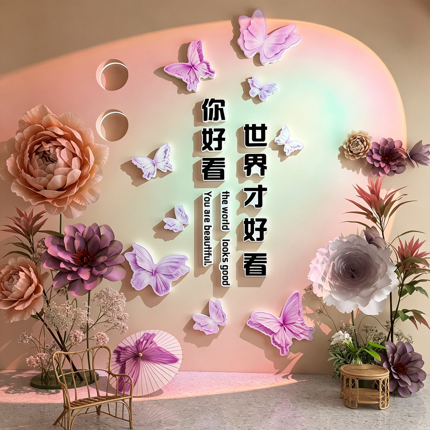 美容院墙面装饰高端级感场景氛围布置甲店2026网红打卡形象造背景