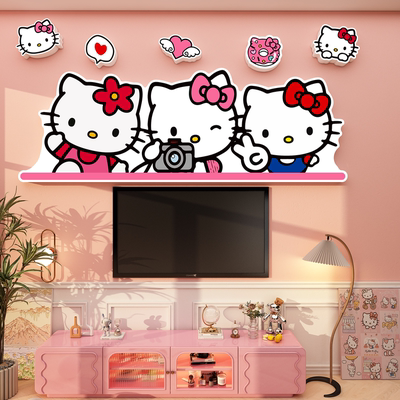 hellokitty客厅电视机背景大白墙面装饰挂件壁画2025新款贴纸布置